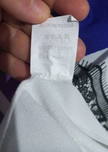 Dantel Detaylı Uzun Kollu Mavi Beyaz Bluz - Görsel 5