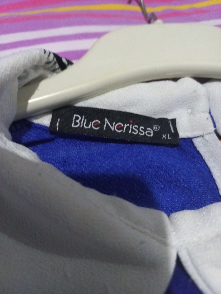 Dantel Detaylı Uzun Kollu Mavi Beyaz Bluz - Görsel 4