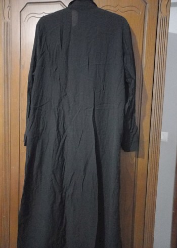 Uzun Siyah Keten Pilili Kadın Elbise - Görsel 3