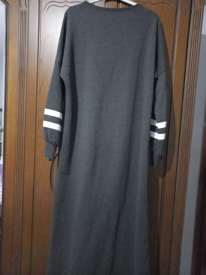 Gri Uzun Kollu Salaş Elbise - Görsel 3