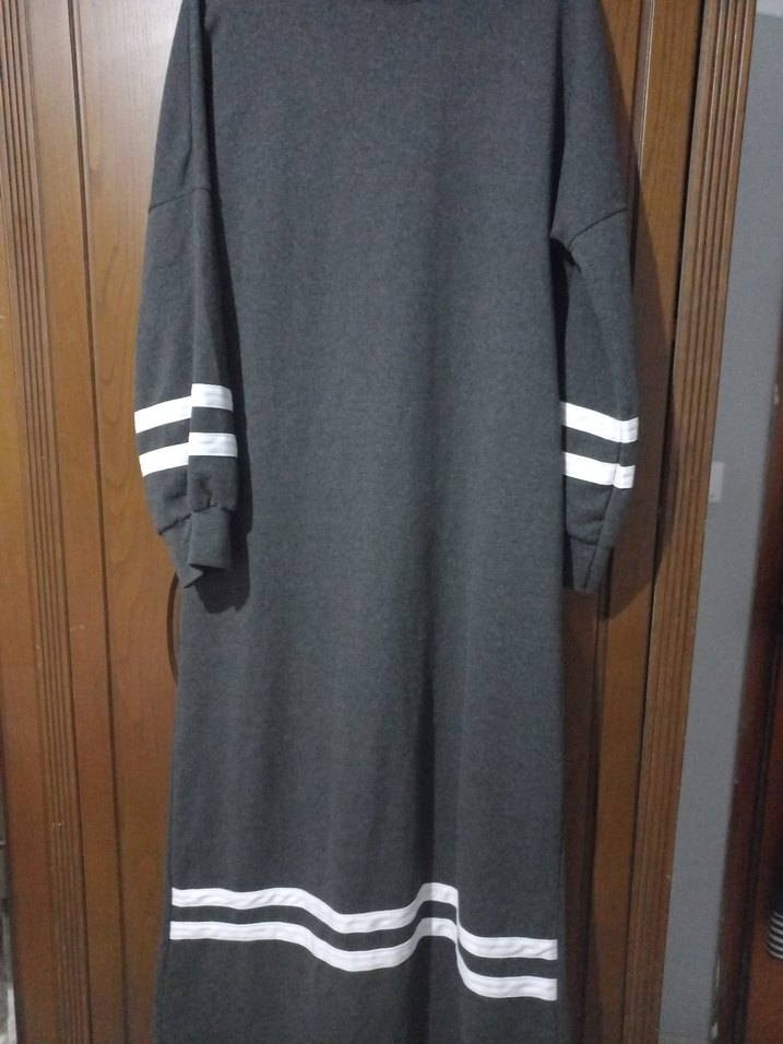 Gri Uzun Kollu Salaş Elbise - Görsel 2