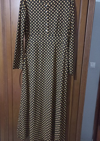 Düğmeli Uzun Kollu Puantiyeli Kadın Elbise - Görsel 2