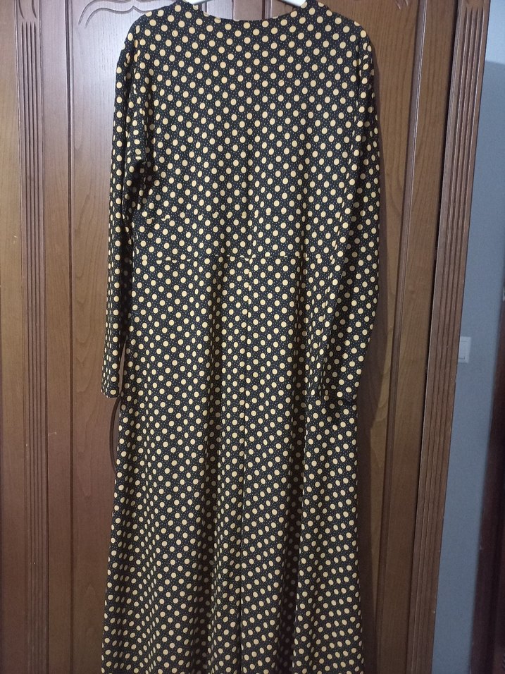 Düğmeli Uzun Kollu Puantiyeli Kadın Elbise - Görsel 4