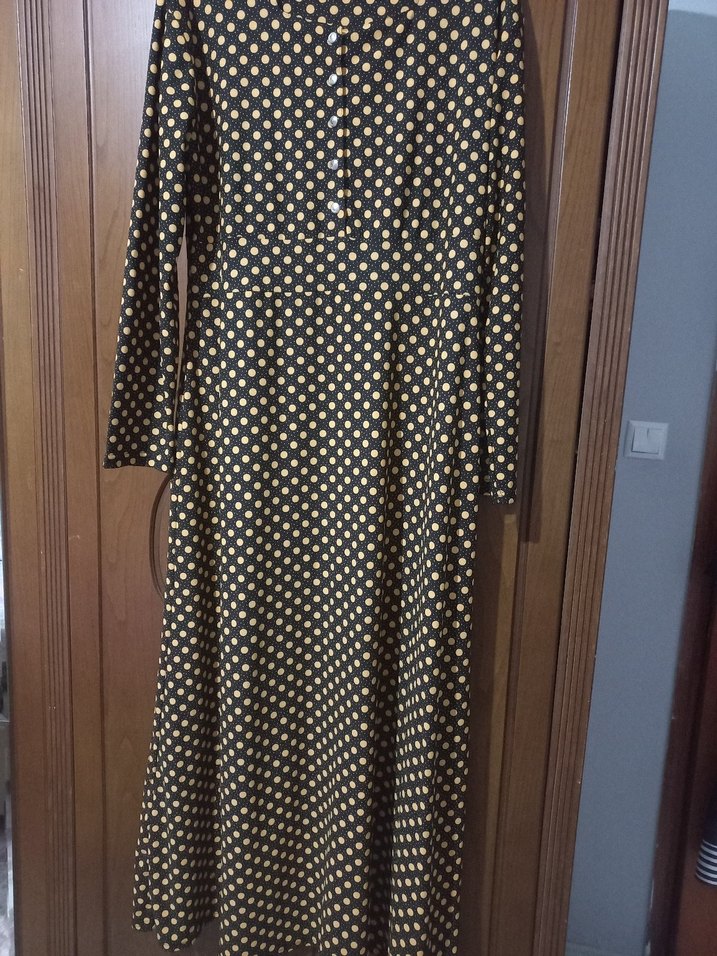 Düğmeli Uzun Kollu Puantiyeli Kadın Elbise - Görsel 2