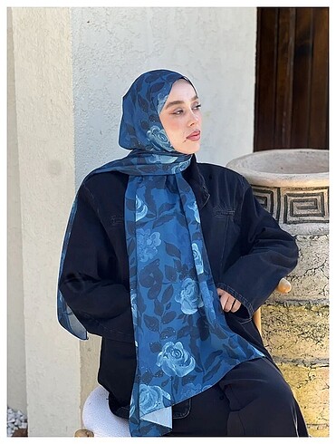 Rose desen nesir şal (lacivert)