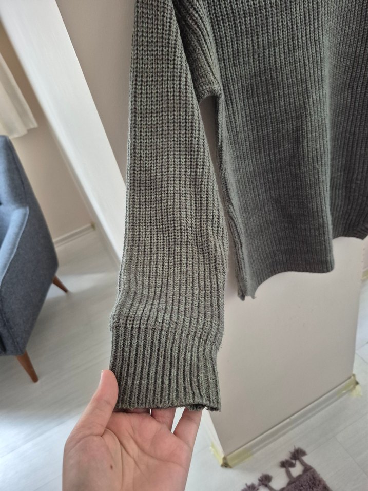 Gri Örgü Kadın Triko Kazak - Görsel 2