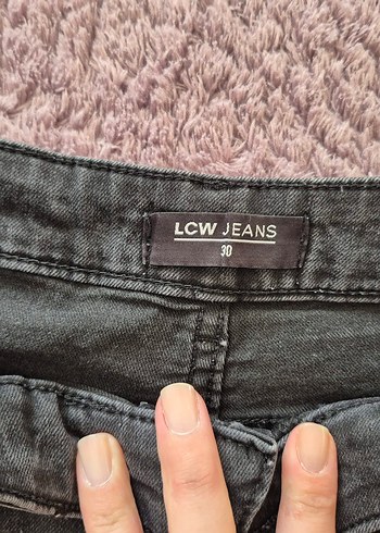 Gri Kadın Bol Kesim Kadife Detaylı Kot Pantolon - Görsel 2