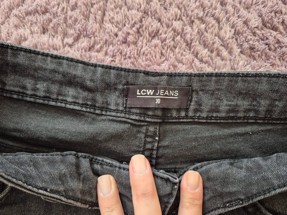 Gri Kadın Bol Kesim Kadife Detaylı Kot Pantolon - Görsel 2