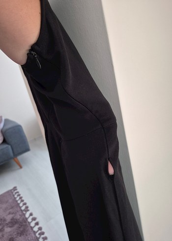 Siyah Midi U Yakalı Drapeli Kadın Elbise - Görsel 3