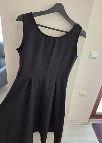 Siyah Midi U Yakalı Drapeli Kadın Elbise - Görsel 4