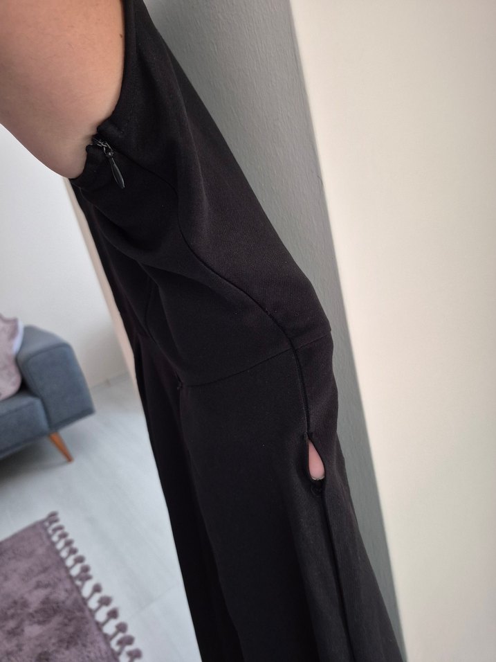 Siyah Midi U Yakalı Drapeli Kadın Elbise - Görsel 3