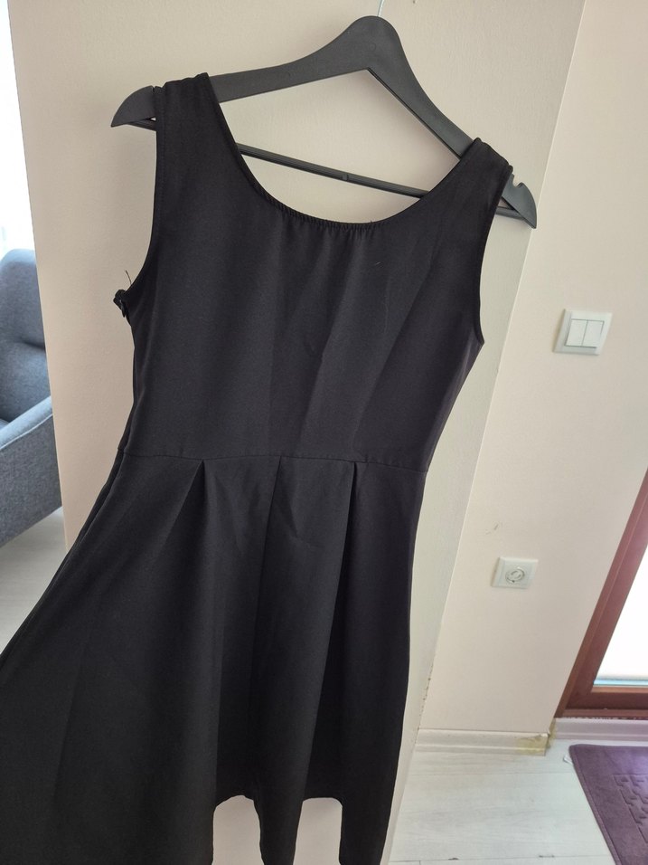 Siyah Midi U Yakalı Drapeli Kadın Elbise - Görsel 4