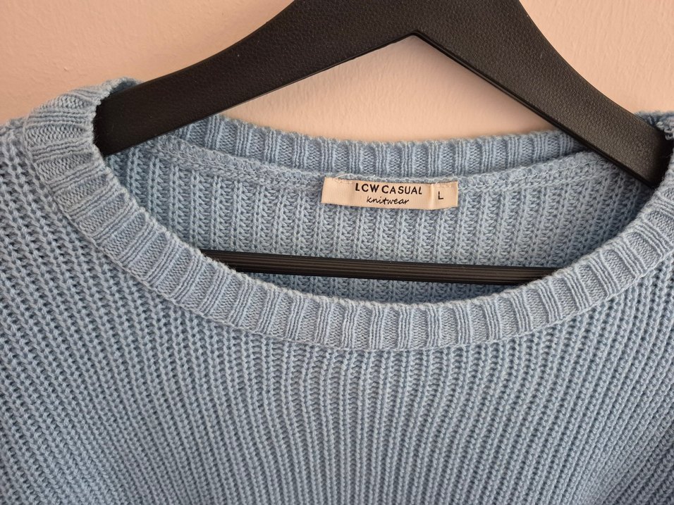 Mavi Örgü Kadın Triko Kazak - Görsel 4