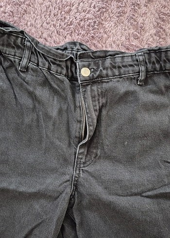 Siyah Bol Kesim Midi Kot Pantolon - Görsel 2