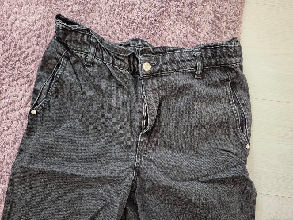 Siyah Bol Kesim Midi Kot Pantolon - Görsel 2