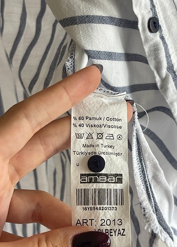 s Beden beyaz Renk Düğmeli Kısa Kollu Çizgili Keten Gömlek