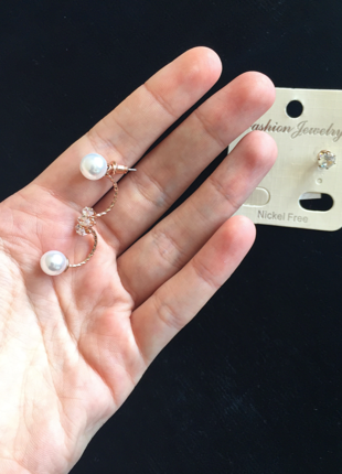 universal Beden İnci Earcuff ve Küpe Seti