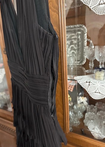 40 Beden siyah Renk Siyah Piliseli Midi Strappy Abiye Elbise