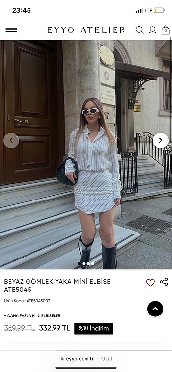 Eyyo Gömlek Yaka Beyaz Elbise Çizgili