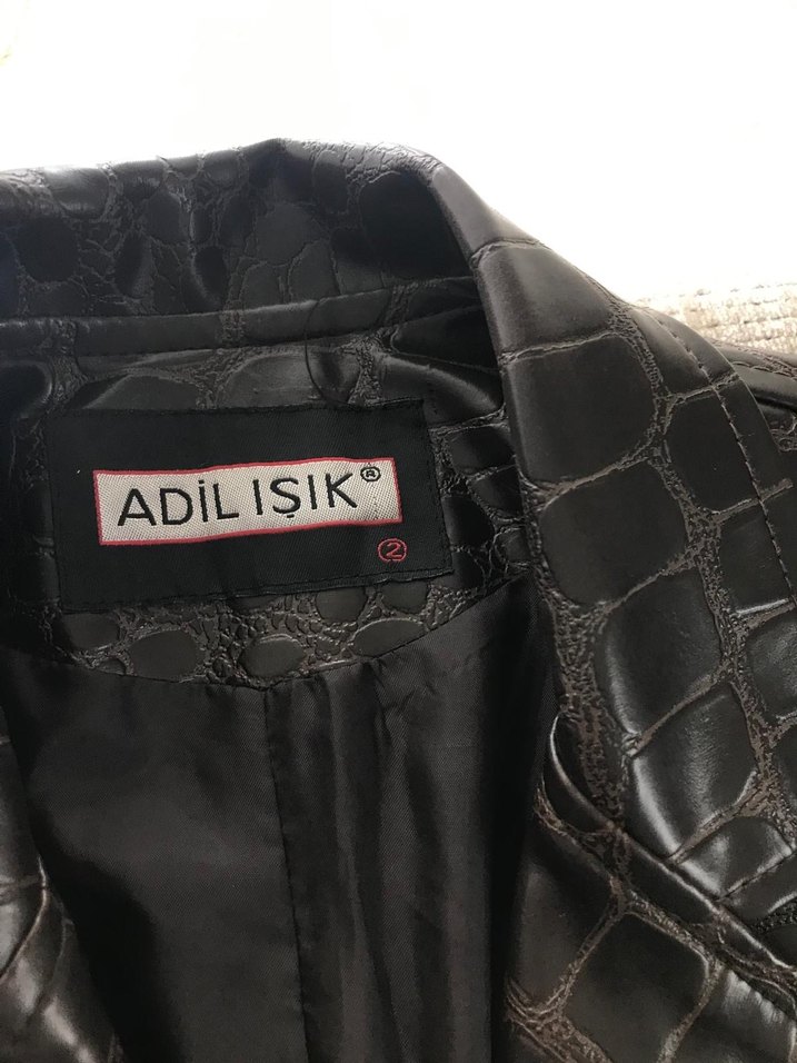 Adil Işık marka düğmeli Koyu Kahverengi Uzun Deri Ceket M beden - Görsel 4