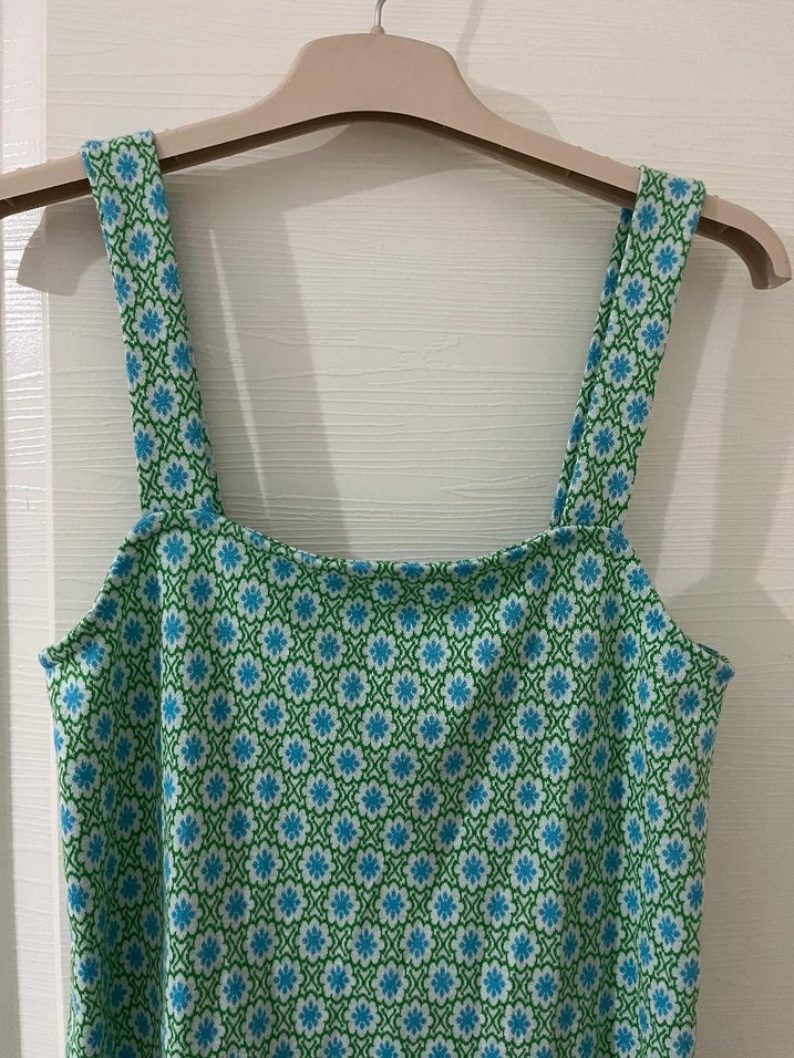 Turkuaz Desenli Mini Bohem Elbise - Görsel 2