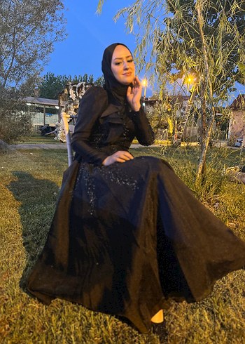 m Beden siyah Renk Uzun Siyah Gotik Tesettür Kına Elbisesi