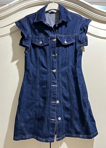 Kadın Lacivert Kolsuz Denim elbise