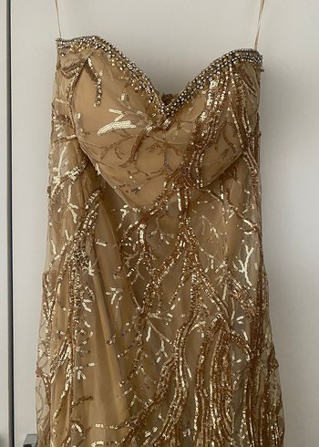 İşlemeli Straplez Uzun Abiye Elbise - Görsel 2