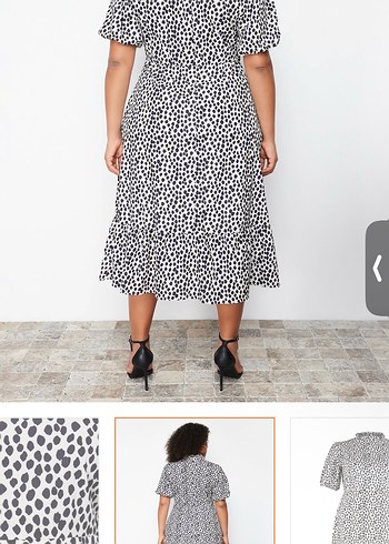 Uzun Puantiyeli Siyah Gri Elbise 
Hiç giyilmedi - Görsel 2