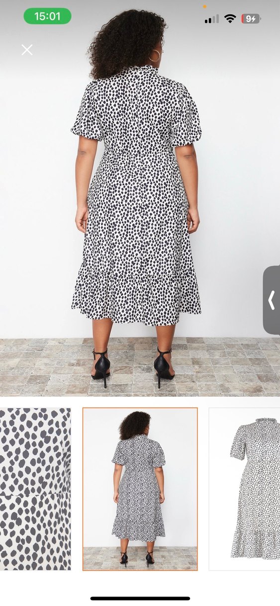 Uzun Puantiyeli Siyah Gri Elbise 
Hiç giyilmedi - Görsel 2