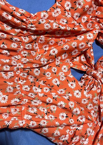 Turuncu V Yakalı Midi Rahat Elbise - Görsel 2