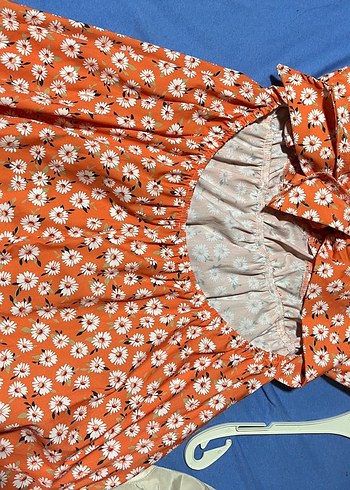 Turuncu V Yakalı Midi Rahat Elbise - Görsel 3