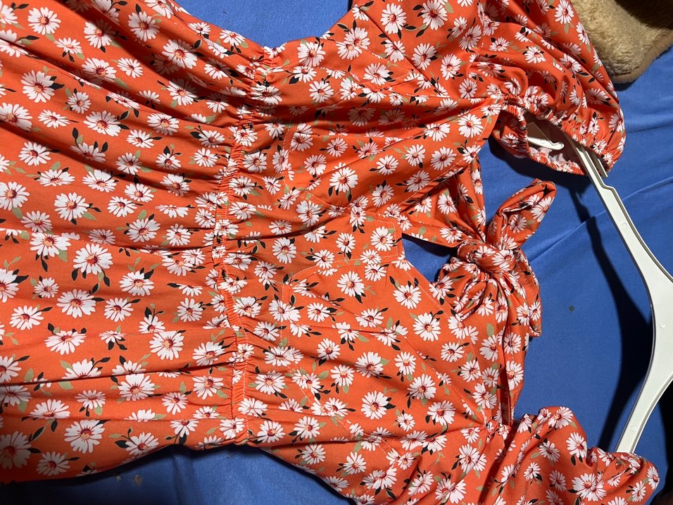 Turuncu V Yakalı Midi Rahat Elbise - Görsel 2