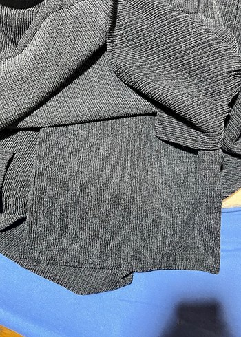 Gri V Yakalı Piliseli Keten Kazak ALT ÜST TAKIM - Görsel 3