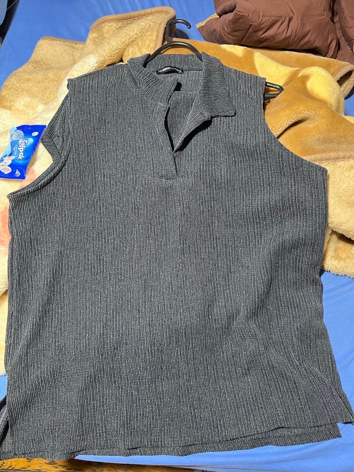 Gri V Yakalı Piliseli Keten Kazak ALT ÜST TAKIM - Görsel 4