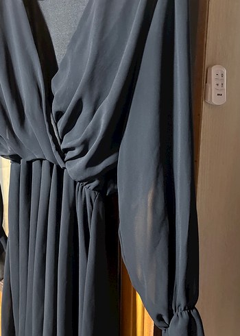 Uzun Siyah Drapeli Kadın Elbise - Görsel 2