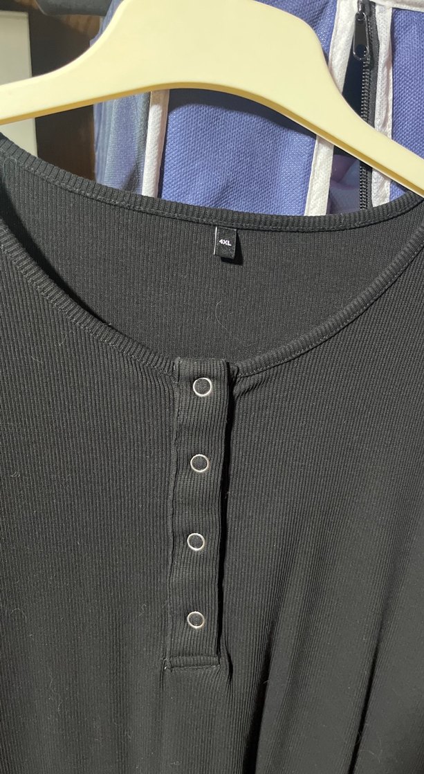 Siyah Düğmeli Uzun Kollu Pamuklu elbise - Görsel 2