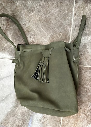Püsküllü Haki Süet Kadın Çanta - Görsel 2
