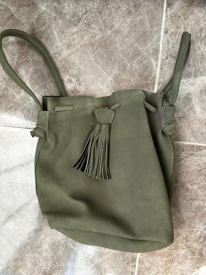 Püsküllü Haki Süet Kadın Çanta - Görsel 2