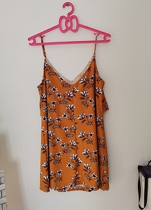 m Beden Mango Çiçekli Sarı Elbise