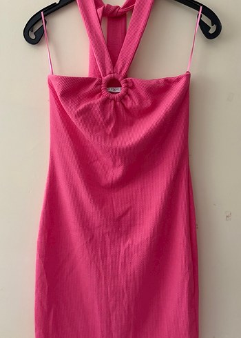 Pembe Halter Yaka Mini Elbise