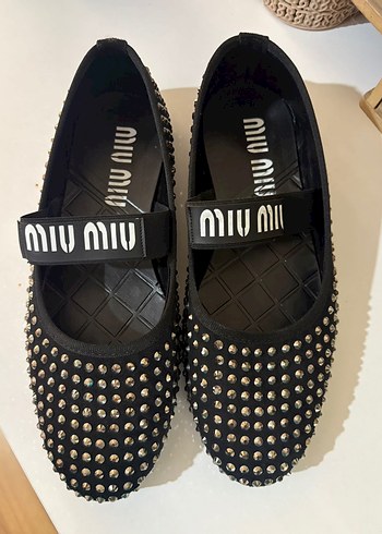 Miu Miu Siyah Taşlı Platform Kadın Babet
