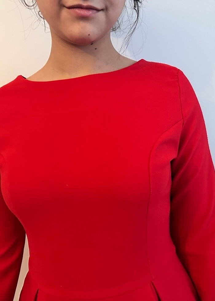 Kırmızı midi boy şık elbise - Görsel 3