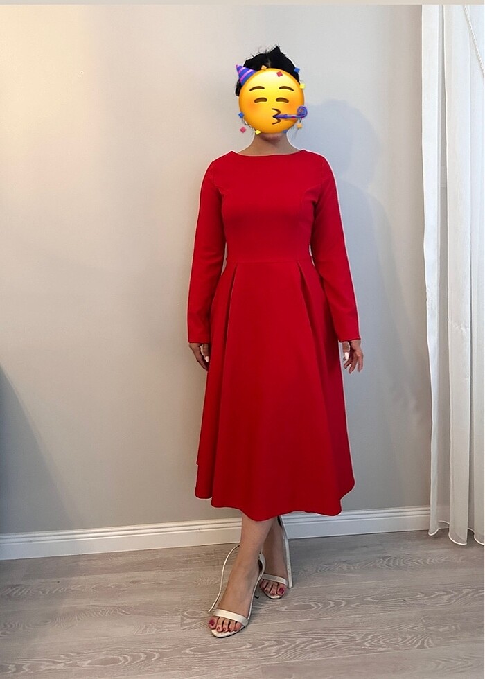 Kırmızı midi boy şık elbise - Görsel 2