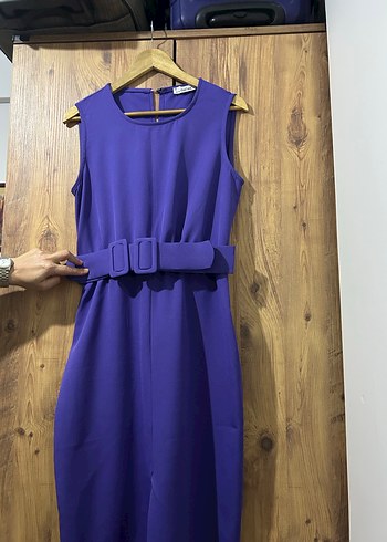 Mor Kemerli Uzun Kadın Elbise - Görsel 3