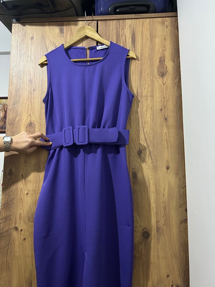 Mor Kemerli Uzun Kadın Elbise - Görsel 3