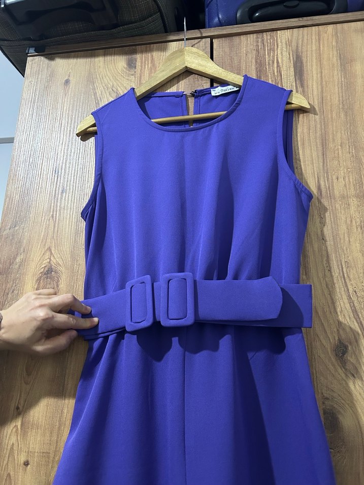 Mor Kemerli Uzun Kadın Elbise - Görsel 2