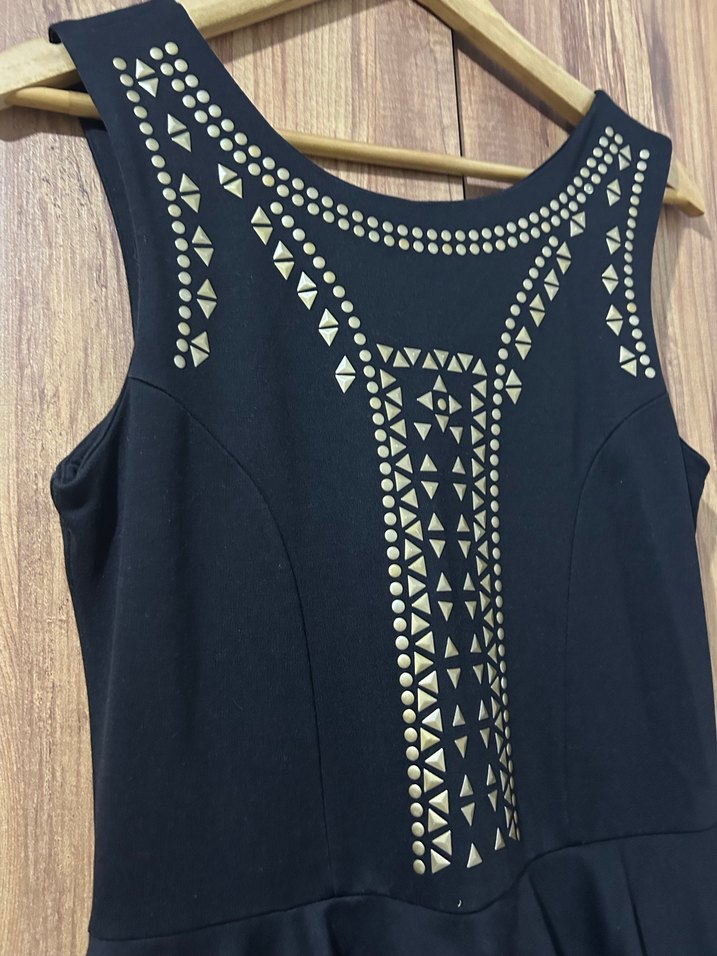 Siyah İşlemeli Taşlı Uzun Abiye Elbise - Görsel 3