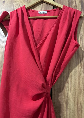 Kırmızı Kolsuz Keten Uzun Elbise - Görsel 3