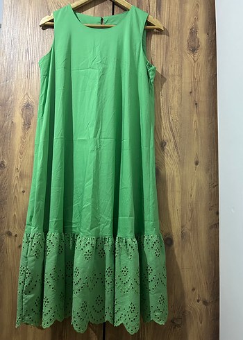 Uzun Yeşil Kolsuz Bohem Elbise - Görsel 4